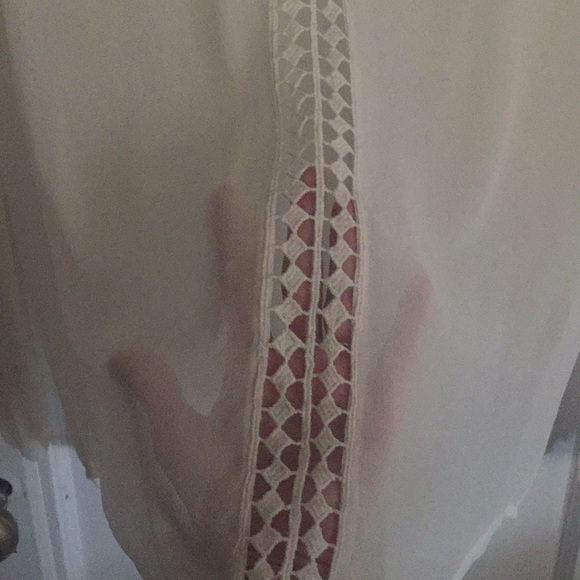 Joie silk blouse with lace inserts, Porcelain SZ S - Picture 4 of 8